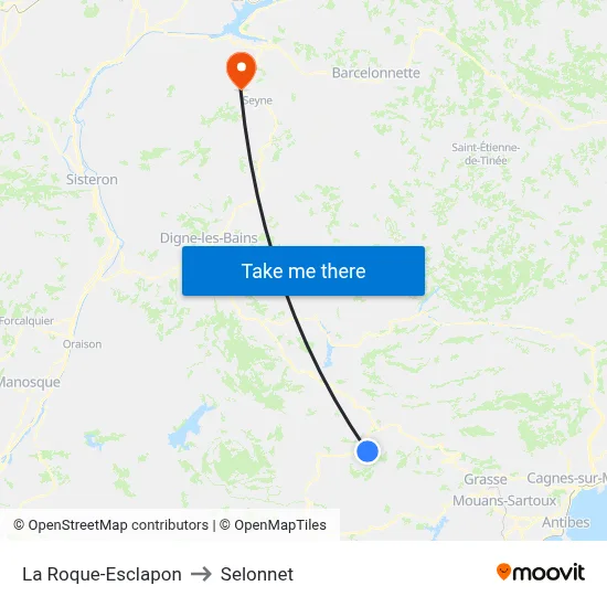 La Roque-Esclapon to Selonnet map