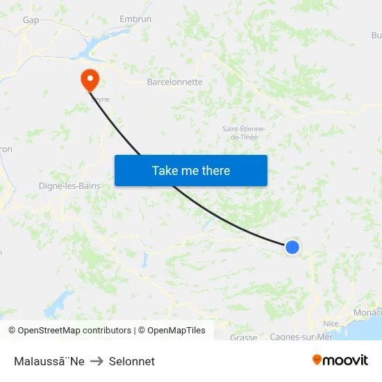 Malaussã¨Ne to Selonnet map