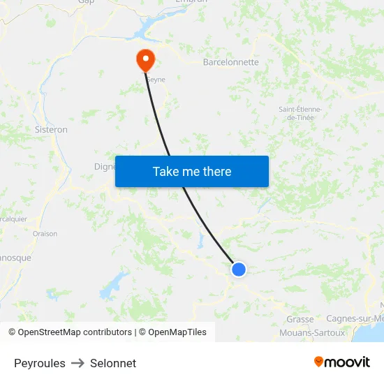 Peyroules to Selonnet map