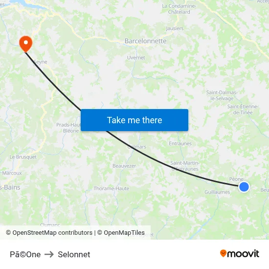 Pã©One to Selonnet map