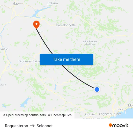 Roquesteron to Selonnet map