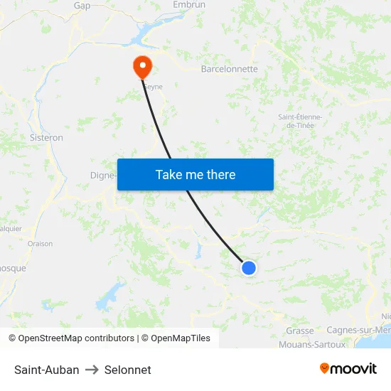 Saint-Auban to Selonnet map