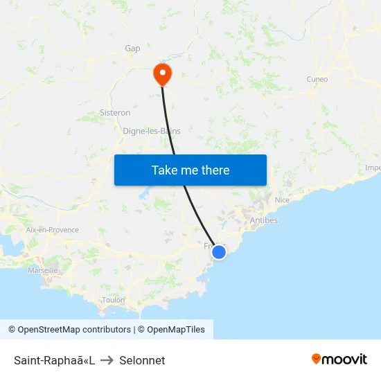 Saint-Raphaã«L to Selonnet map