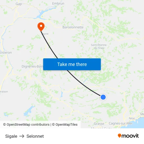 Sigale to Selonnet map