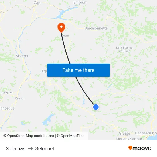 Soleilhas to Selonnet map
