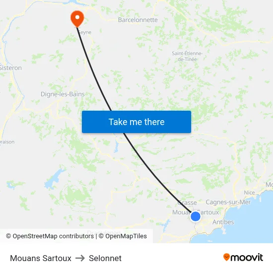 Mouans Sartoux to Selonnet map