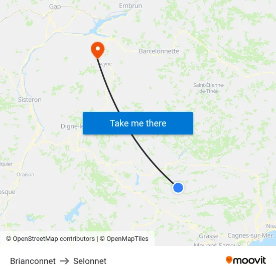 Brianconnet to Selonnet map