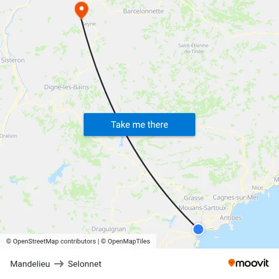 Mandelieu to Selonnet map