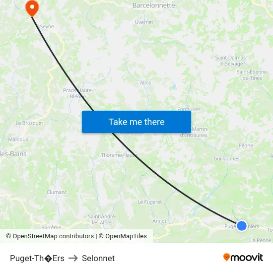 Puget-Th�Ers to Selonnet map