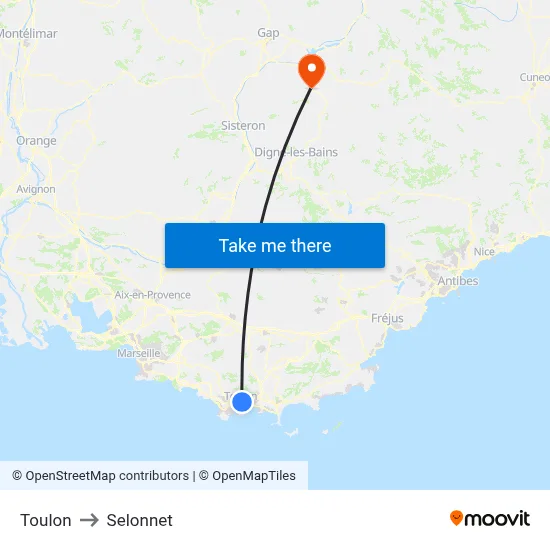 Toulon to Selonnet map