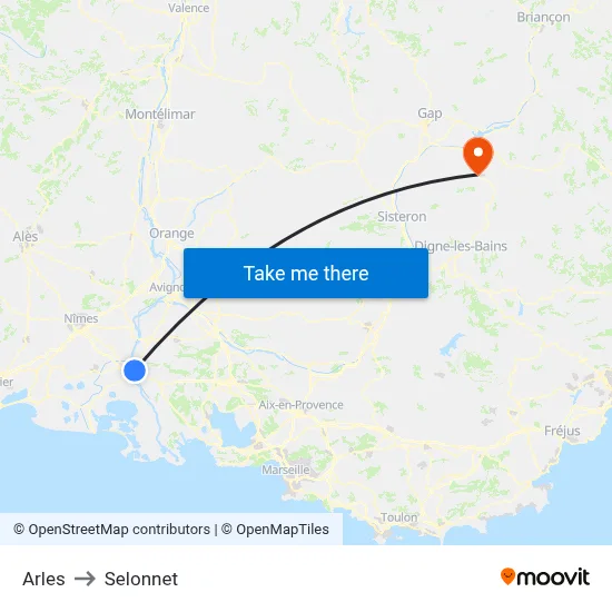 Arles to Selonnet map