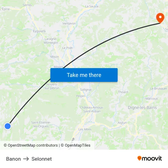 Banon to Selonnet map