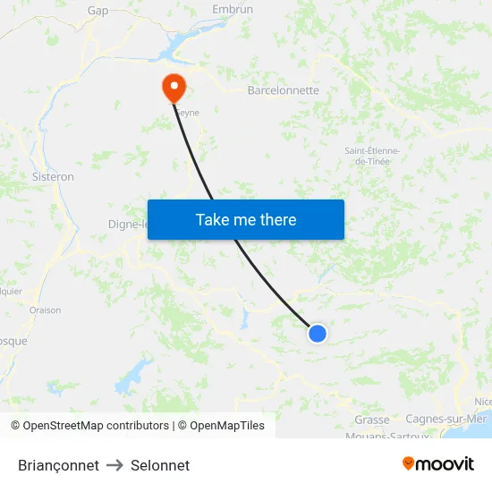 Briançonnet to Selonnet map