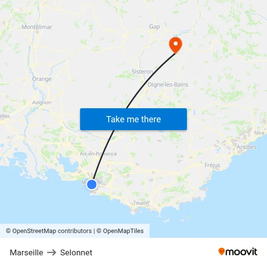 Marseille to Selonnet map