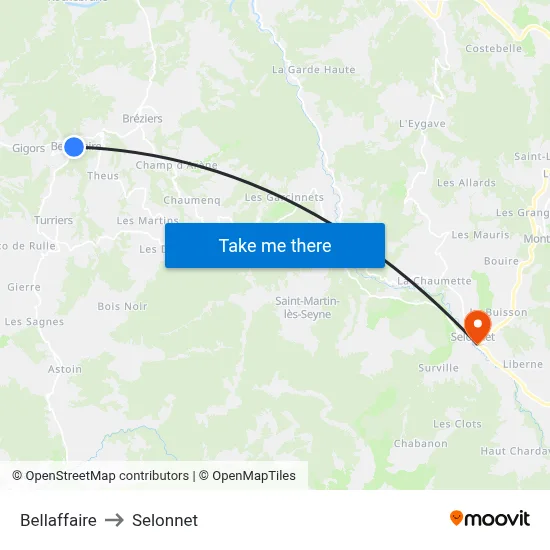 Bellaffaire to Selonnet map