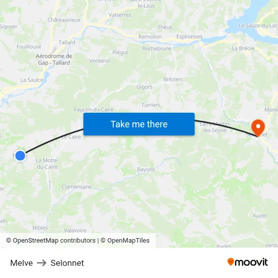 Melve to Selonnet map
