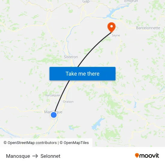 Manosque to Selonnet map