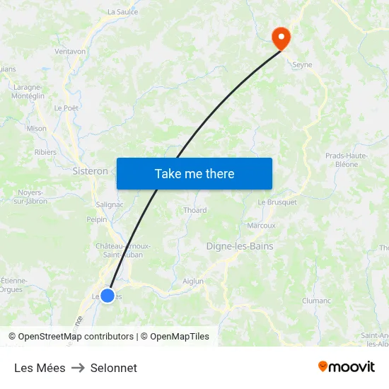 Les Mées to Selonnet map