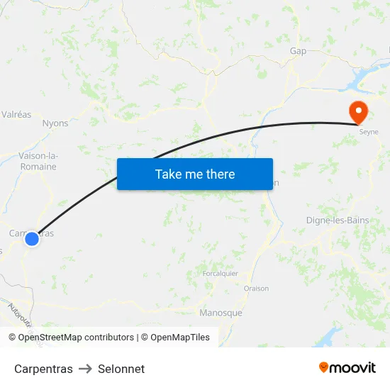 Carpentras to Selonnet map