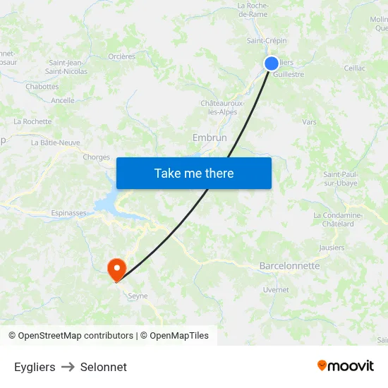 Eygliers to Selonnet map