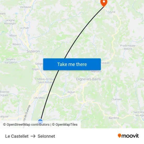 Le Castellet to Selonnet map