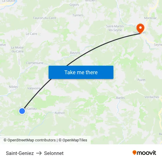 Saint-Geniez to Selonnet map