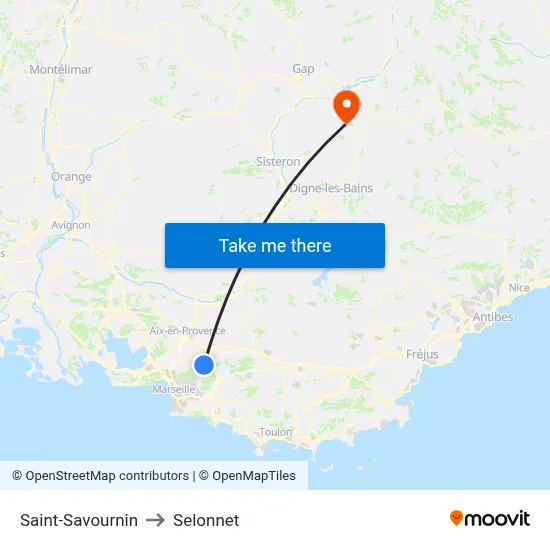 Saint-Savournin to Selonnet map