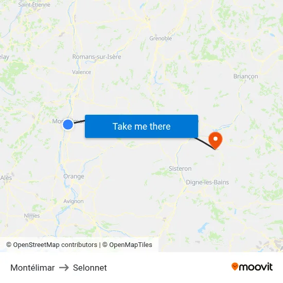 Montélimar to Selonnet map