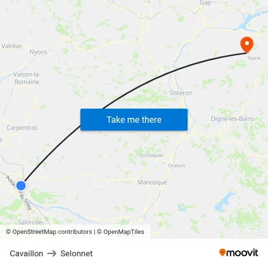 Cavaillon to Selonnet map