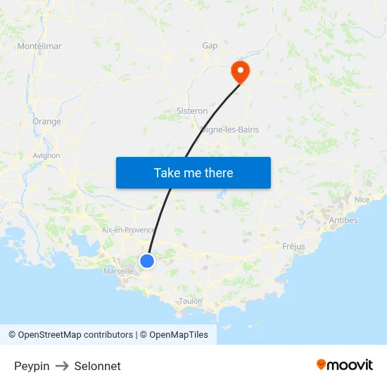 Peypin to Selonnet map