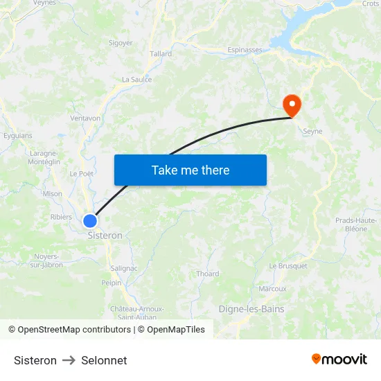 Sisteron to Selonnet map