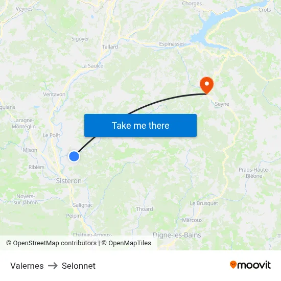 Valernes to Selonnet map