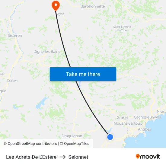 Les Adrets-De-L'Estérel to Selonnet map