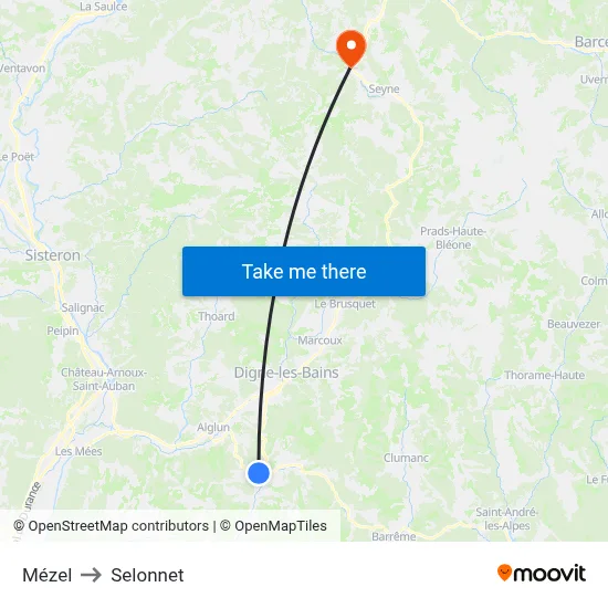 Mézel to Selonnet map