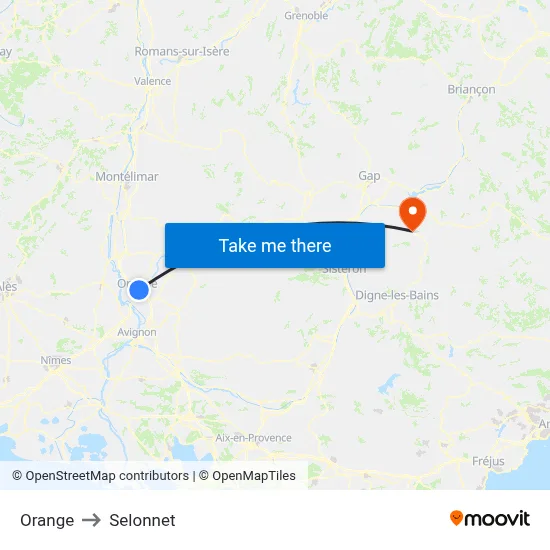 Orange to Selonnet map