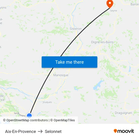 Aix-En-Provence to Selonnet map