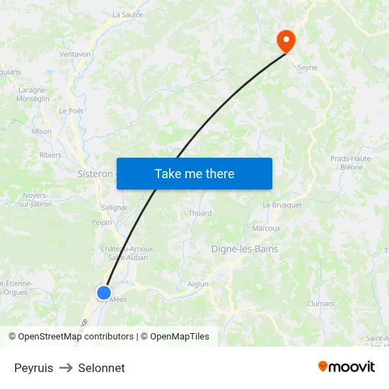 Peyruis to Selonnet map