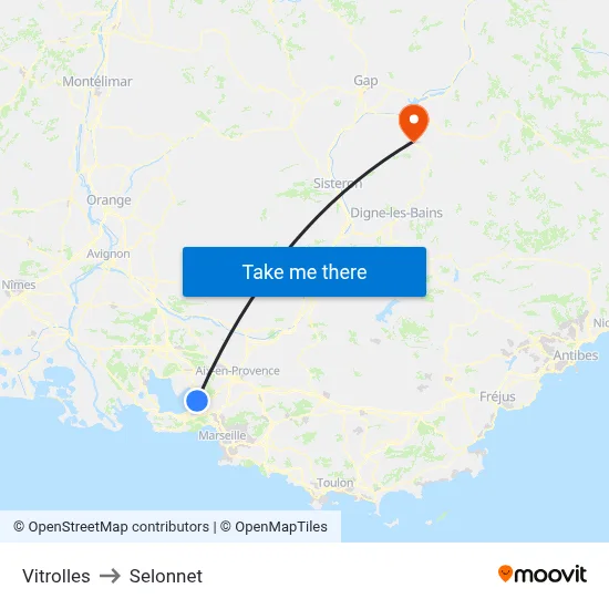 Vitrolles to Selonnet map