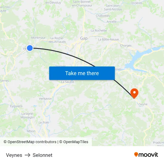 Veynes to Selonnet map