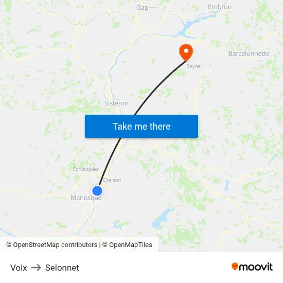 Volx to Selonnet map