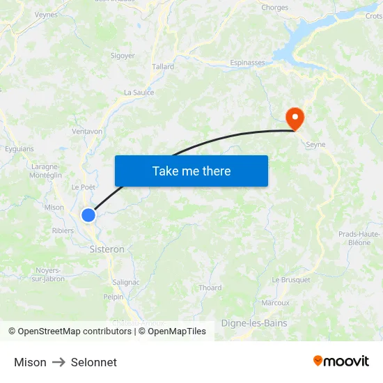 Mison to Selonnet map