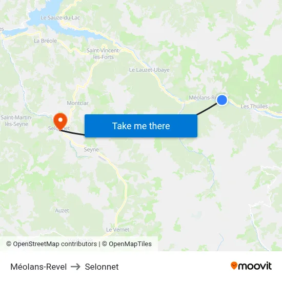 Méolans-Revel to Selonnet map