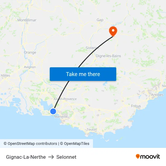 Gignac-La-Nerthe to Selonnet map