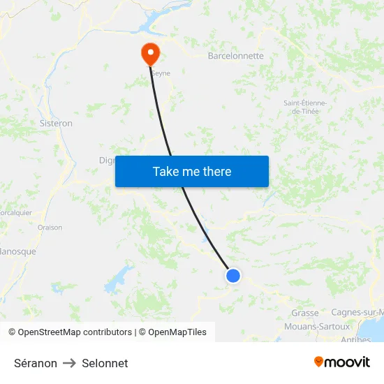Séranon to Selonnet map