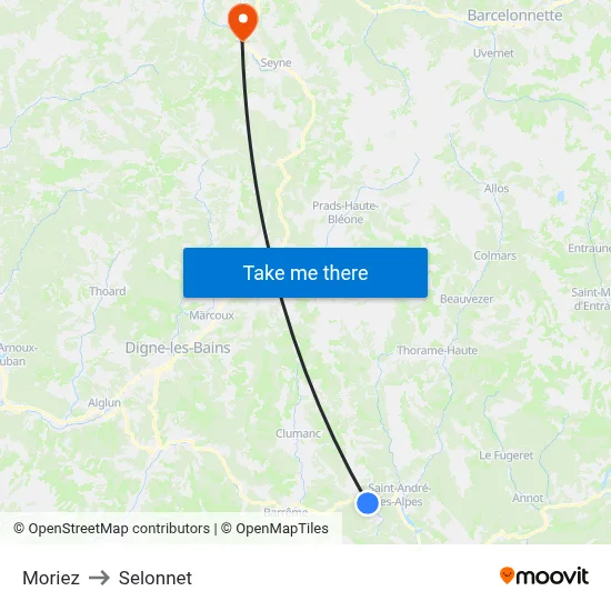 Moriez to Selonnet map