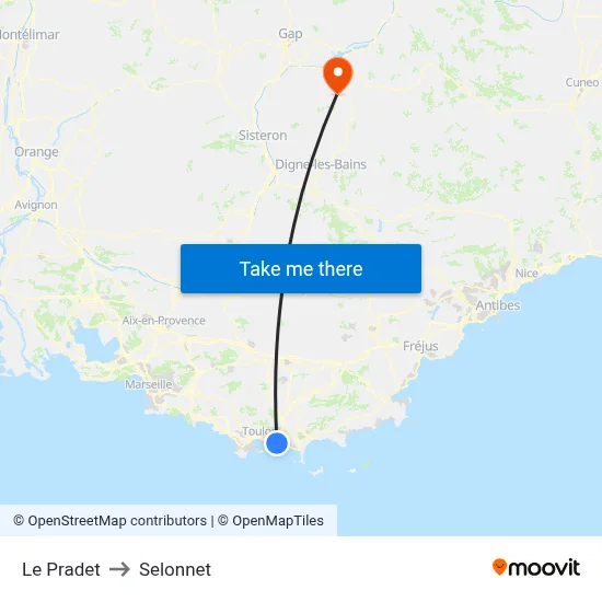 Le Pradet to Selonnet map