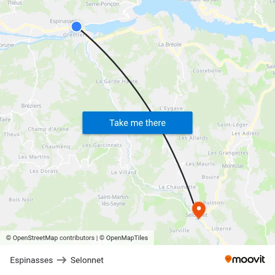 Espinasses to Selonnet map