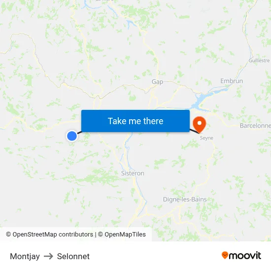 Montjay to Selonnet map