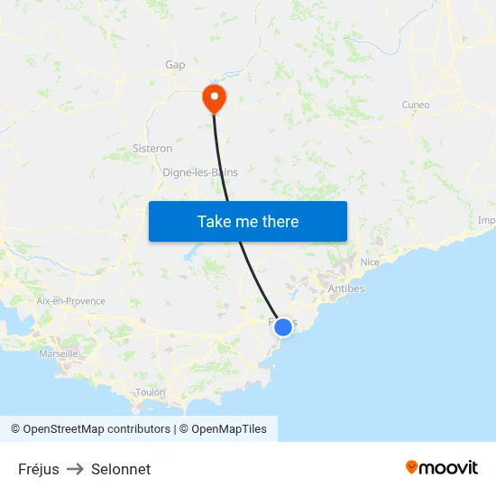Fréjus to Selonnet map
