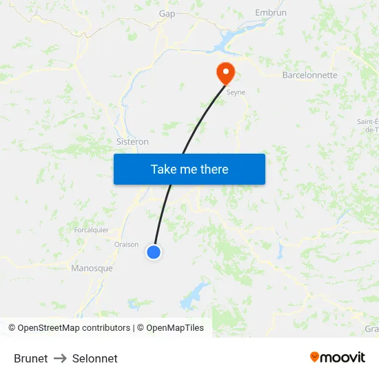 Brunet to Selonnet map